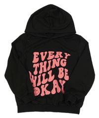 Černo-růžová mikina s nápisem a kapucí