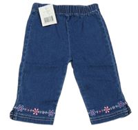 Nové - Tmavomodré capri rifle s květy 