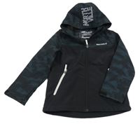 Černo-petrolejová softshellová bunda se vzorovanou kapucí a rukávy C&A