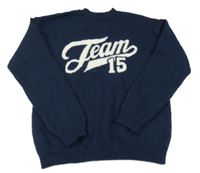 Tmavomodrý vlněný svetr s nápisem H&M