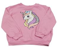 Růžová mikina s jednorožcem z flitrů H&M