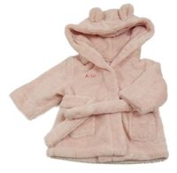 Růžový plyšový župan s kapucí 