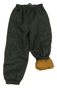 Tmavozelené šusťákové zateplené cuff kalhoty 