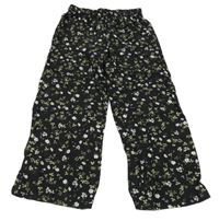 Černo-bílo-zelené květované culottes kalhoty H&M