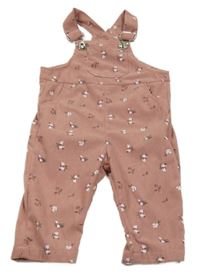 Starorůžové žebrované květované laclové kalhoty Shein