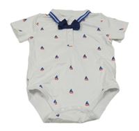 Bílo-modro-červené body s loďkami a límečkem 