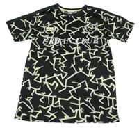 Černo-bílo-žluté tričko s blesky a nápisem 