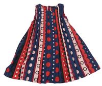 Tmavomodro-růžovo-červené vzorované šaty s páskem M&S