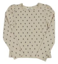 Béžové žebrované květované crop triko H&M
