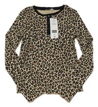 Nové - Béžovo-černé žebrované crop triko s leopardím vzorem F&F