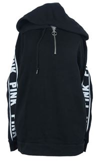 Dámská černá oversized mikina s logy a kapucí Pink 