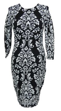 Dámské černo-bílé tylové flitrové vzorované šaty TFNC 