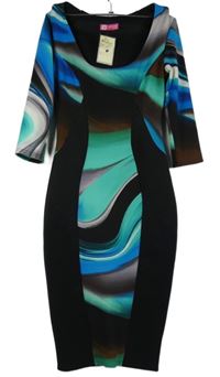 Nové - Dámské černo-modro-zelené vzorované pouzdrové šaty Goddess 