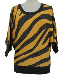 Dámský černo-oranžový vzorovaný třpytivý svetr 