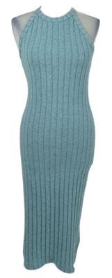 Dámské světlemodré žebrované úpletové midi šaty Shein 