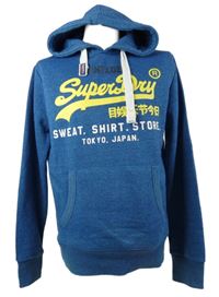 Pánská modrá mikina s logem a kapucí Superdry 