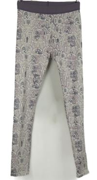 Dámské bílo-fialové vzorované sportovní legíny Workout 