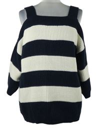 Dámský tmavomodro-bílý pruhovaný svetr s volnými rameny George 