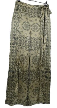 Dámské béžovo-černé vzorované saténové palazzo kalhoty s páskem MissGuided 