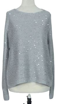 Dámský šedý třpytivý svetr s flitry