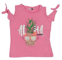 Růžové tričko s ananasem a průstřihy zn. Pep&Co