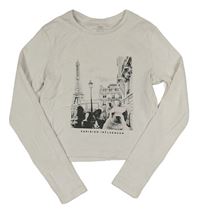 Bílý žebrovaný crop triko s obrázkem M&S