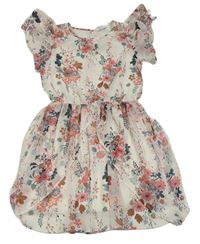 Bílé květinové šifonové šaty H&M