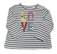 Bílo-modré pruhované triko s nápisem H&M