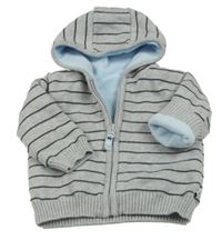 Šedý pruhovaný podšitý propínací svetr s kapucí Mothercare