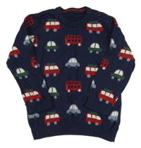 Tmavomodrý svetr s auty zn. Nutmeg