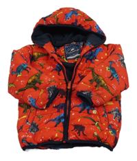 Červená šusťáková zimní bunda s dinosaury a kapucí George