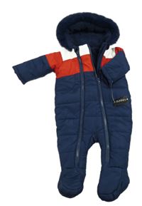 Nové - Tmavomodro-bílo-červená šusťáková zimní kombinéza s kapucí Dunnes