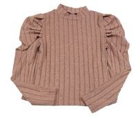 Růžovo-šedé melírované žebrované triko 