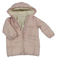 Světlerůžový šusťákový zimní kabát s kapucí Mango