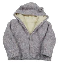 Modro-červený melírovaný zateplený propínací svetr s kapucí Nutmeg