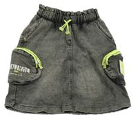 Černo-šedá melírovaná riflová sukně s kapsami 