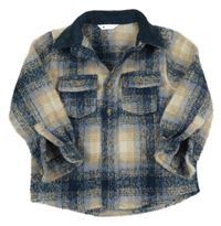 Tmavomodro-béžová kostkovaná vlněná košilová bunda V by Very