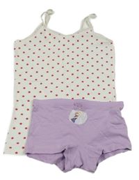 2set- bílá košilka s hvězdami + fialové kalhotky s Frozen 