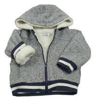 Tmavomodro-bílá melírovaná zateplená propínací mikina s kapucí Dirkje