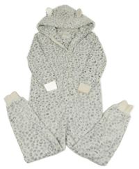 Bílo-šedá chlupatá kombinéza s flíčky a kapucí Next
