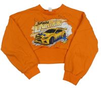 Oranžová crop mikina s potiskem zavodního auta Shein