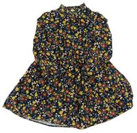 Tmavomodro-barevné květované manšestrové šaty C&A