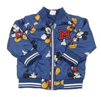 Tmavomodrá šusťáková zateplená bomber bunda s Mickeym zn. Disney