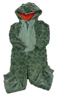 Khaki chlupatá kombinéza s kapucí - dinosaurus F&F