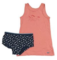 2set - korálová košilka s koňmi + tmavomodré kalhoty