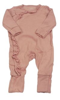Růžový žebrovaný overal s volánkem Primark