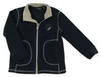 Tmavomodrá fleecová propínací mikina s výšivkou 