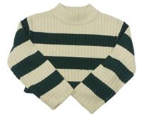 Světlebéžovo-smaragdový pruhovaný žebrovaný pletený crop svetr H&M