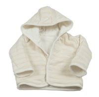 Bílo-béžovo-šedá pruhovaná propínací zateplená oboustranná mikina s kapucí M&S