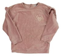 Světlerůžová sametová žebrovaná mikina se srdíčkem a volánky Pep&Co